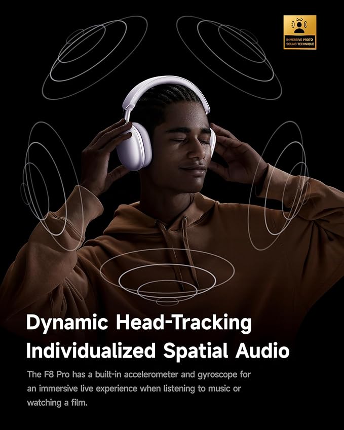 Picun F8 Pro Hybrid Active Noise Cancelling Headphones with Multiple Modes, Wireless Over-Ear Bluetooth Headphones, 140H Playtime, Customizable Sound, Head Tracking,Travel, Office (Purple)