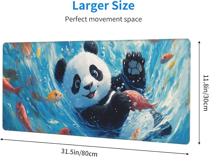 Cute Panda Mouse Pad XL Large Mousepad Non Slip Rubber Base Desk Mat for Laptop Computer Gaming 31.5" X 12"