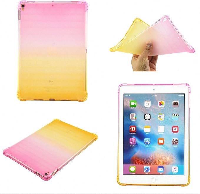 Translucent Frosted TPU Back Case for Apple iPad Air 3 (3rd Gen) 10.5" 2019 and iPad Pro 10.5" (2017) Gradient Color Impact Resistant Corner Protection Shockproof Cover, Pink & Yellow