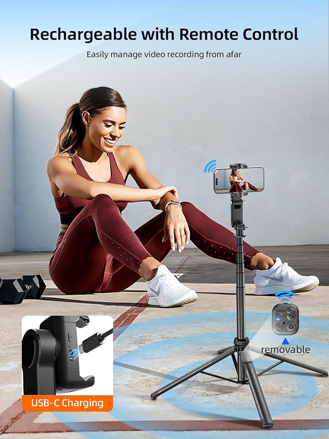 Rollei Auto Face Tracking Tripod, Smartphone Gimbal Stabilizer 61'' Selfie Stick Tripod Holder 360° Rotation for iPhone/Android Stand for Filming Streaming Tiktok Video Vlog