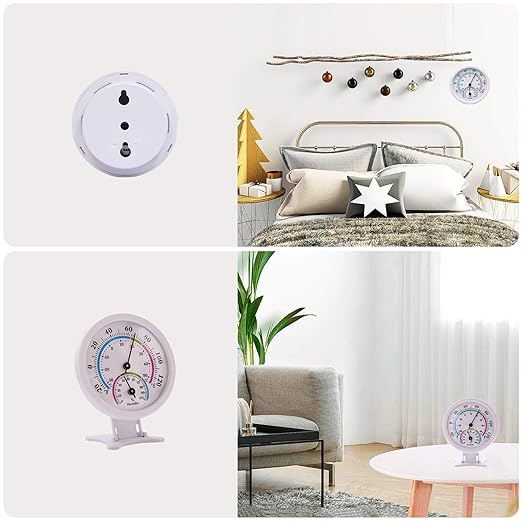 Mini Indoor Thermometer Hygrometer Analog 2 in 1 Temperature Humidity Monitor Gauge for Home, Room, Outdoor, Offices, Display Mechanical Diameter 75mm (No Battery Needed)-White