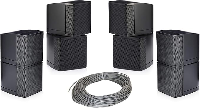Pure Resonance Audio MC2.5B Mini Cube 2.5 inch Speaker Bundle with Installation Wire - Home Value Pack (4 Pack, Black) (with Brackets & Wire)