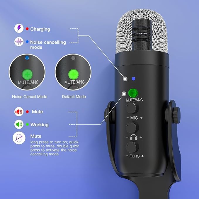 ZealSound Wireless Microphone for PC, Noise Cancellation Podcast Mic with Gain, Mute, Monitor & Echo Control, Cordless Mic for YouTube, ASMR, Podcasting, Streaming, iPhone, iPad, Android, Mac, K66DG