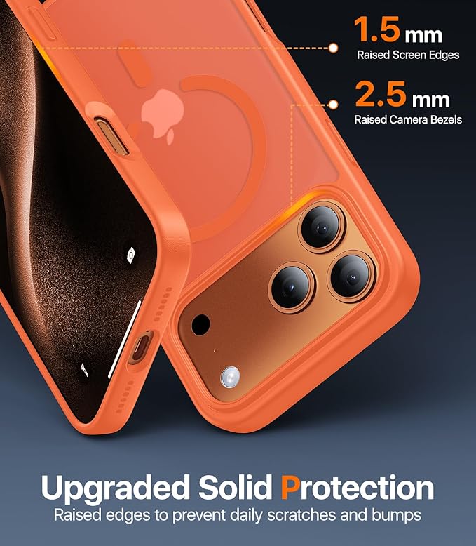 Magnetic for iPhone 17 Pro Max Case,[Anti-Slip][Compatible with MagSafe][Military Grade Drop Protection] Shockproof Protective Translucent Matte Phone Case for iPhone 17 Pro Max Case,Orange