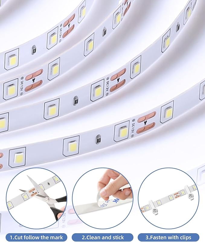 66ft LED Strip Lights with Remote, 6500K Daylight White Dimmable Tape Lights, 12V 1200 LEDs 2835 Strong Adhesive Rope Lights for Cabinet Kitchen Ceiling Closet Vanity Mirror Stairway Basement