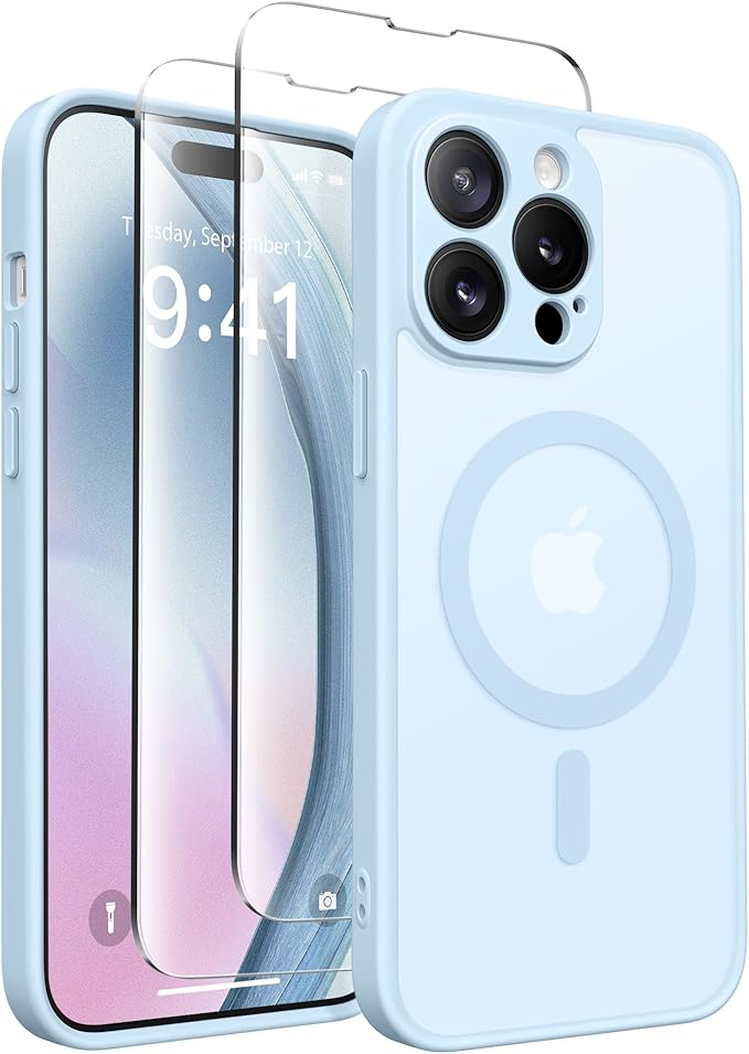 CAPRARO Magnetic for iPhone 14 Pro Max Case, [Compatible with MagSafe] [Full Camera Protection] Shockproof Protective Slim Translucent Matte Phone Case for iPhone 14 Pro Max 6.7'', Light Blue