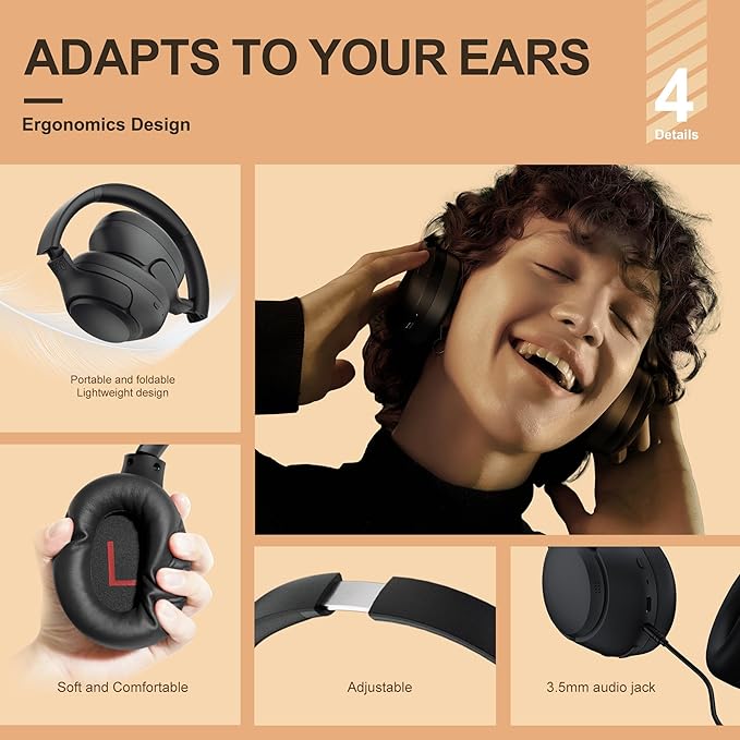 QCY H3 ANC Bluetooth Headphones Over Ear, Active Noise Cancelling Bluetooth 5.4 Headphones with Microphones, Hi-Res Audio Sound, Multipoint Connection, 60H Playback, Custom EQ via App(Black)