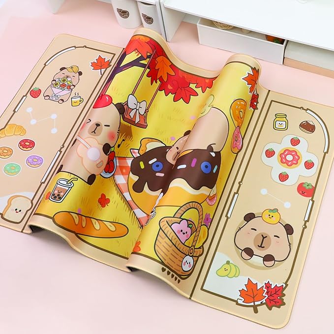 PERFECTSIGHT Cute Capybara Desk Pad Kawaii Desk Mat, Large Gaming Mouse Pad, Funny Deskmat Mousepad, Laptop Keyboard Pad Office Home Decor for Women Girls, Brown