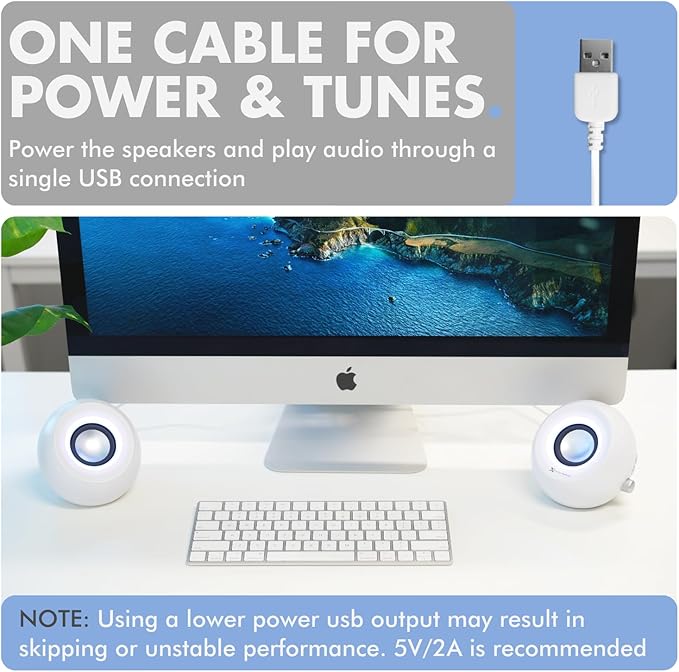 X9 Performance White Computer Speakers with RGB Lighting, Bluetooth, USB, and AUX - Triple Mode Connection, Dual 2.25" Drivers for Work and Play, Bluetooth Desktop Speakers for PC - White