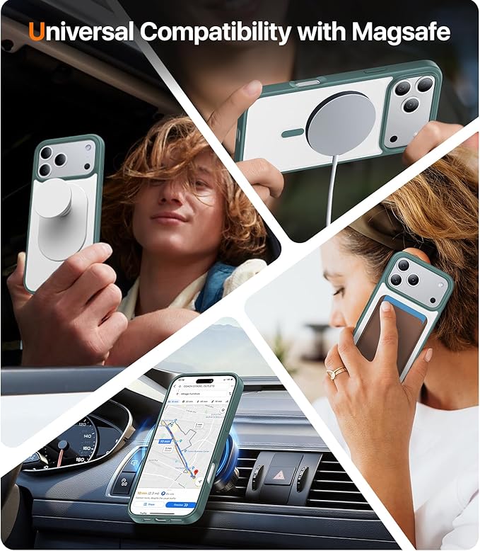 Magnetic for iPhone 17 Pro Max Case,[Anti-Slip][Compatible with MagSafe][Military Grade Drop Protection] Shockproof Protective Translucent Phone Case for iPhone 17 Pro Max Case,Night Green