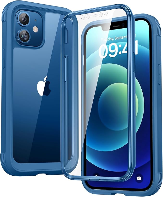 Diaclara Designed for iPhone 12 Mini Case, Full Body Rugged with Built-in Touch Sensitive Anti-Scratch Screen Protector, Soft TPU Bumper Case for iPhone 12 Mini 5.4" (Blue and Clear)