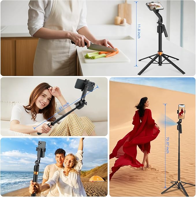 70 inch Auto Face Tracking Tripod for iPhone, Gesture Control, Face Tracking 360°Rotation Phone Tripod, Gimbal stabilizer for Smartphone, Perfect for Live Streaming, Content Creator
