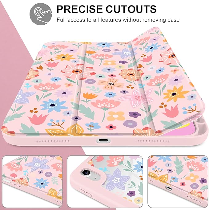 Case for iPad Air 13 inch 2026 M4 2025 M3 2024 M2 Release Slim Lightweight Cute Patterns Trifold Cover with Clear Back Shell Magnetic Wake Sleep Design for Girls Women,Pink Flowers