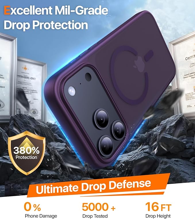 Magnetic for iPhone 17 Pro Max Case,[Anti-Slip][Compatible with MagSafe][Military Grade Drop Protection] Shockproof Protective Translucent Phone Case for iPhone 17 Pro Max Case,Deep Purple
