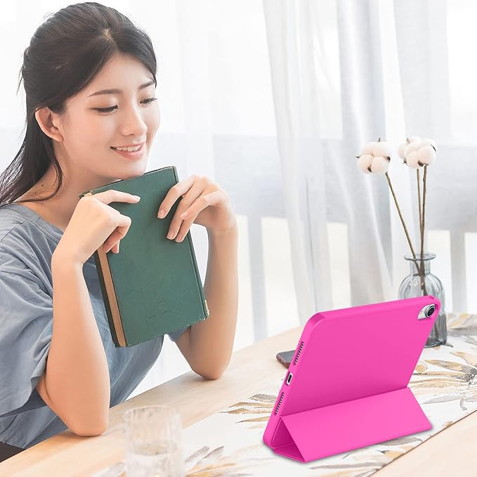 iMieet iPad mini 7 Case 2024 (A17 Pro), iPad mini 6 Case (8.3-Inch,2021 Model), iPad mini 7th/6th Generation Case with Pencil Holder, Trifold Stand Smart Case with Soft TPU Back,Rose Red