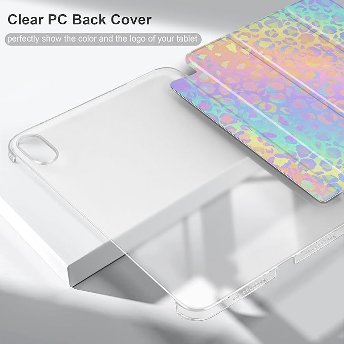 DONGKE for iPad mini 7 (A17 Pro) 2024 & iPad mini 6 2021 8.3 Inch, Slim Foldable Stand Hard PC Translucent Back Shell Smart Cover for iPad mini 7th/6th Generation [Auto Wake/Sleep] - Colorful Leopard