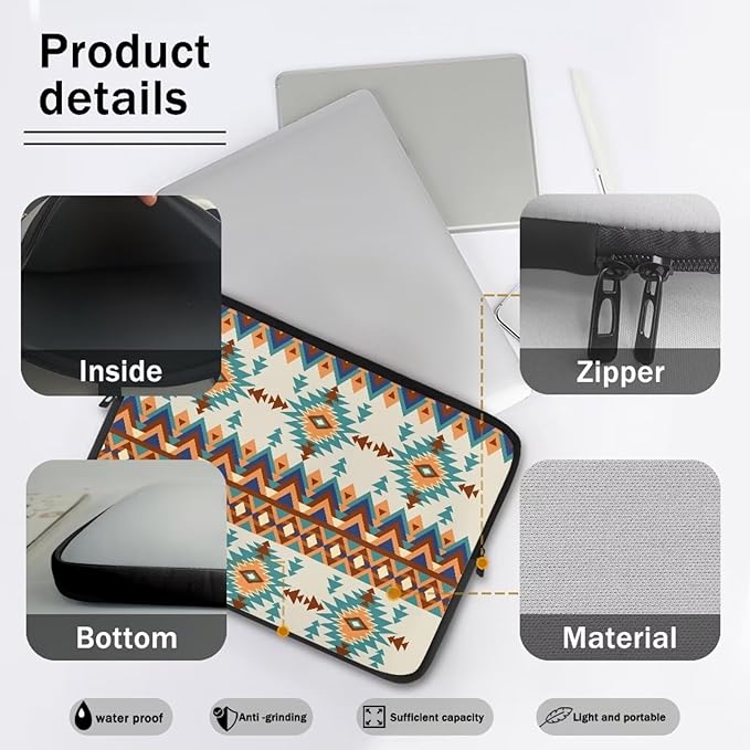 Aztec Boho Laptop Protective Sleeve for Women Men 10 inch Computer Sleeve Neoprene Laptop Bag Lightweight Lap Top Case Suitable for Travel School Office Organizers Brown