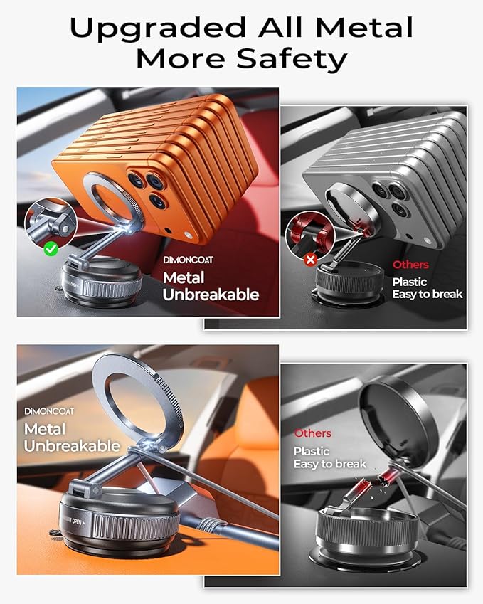 DIMONCOAT 2026 Upgraded Vacuum Magnetic Phone Holders for Your Car【119+LBS Strongest Suction】 for Magsafe Car Mount, 360° Adjustable Car Phone Holder Mount for iPhone 17 Pro Max Samsung Galaxy S26