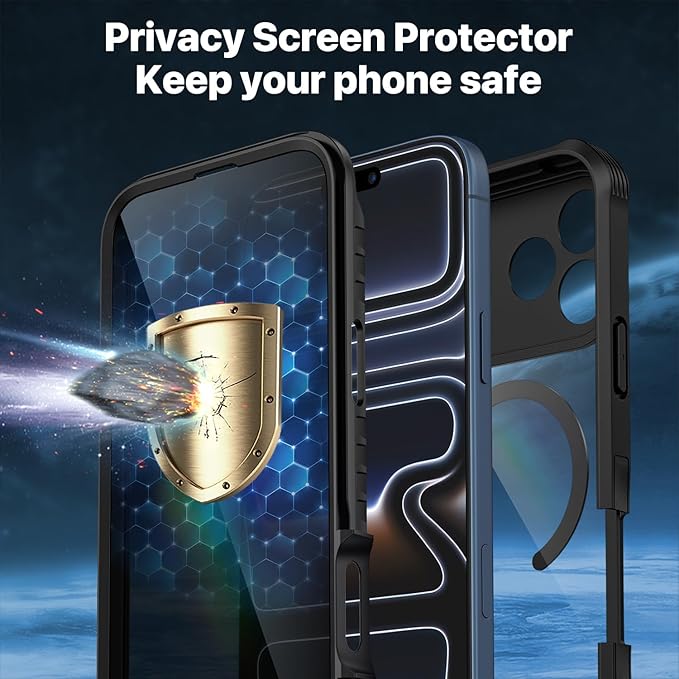 CENHUFO Magnetic Privacy for iPhone 17 Pro Case [Compatible with Magsafe] Full Body Phone Case Built-in 9H Tempered Glass Privacy Screen Protector, Camera Protection Shockproof Bumper Cover -Black