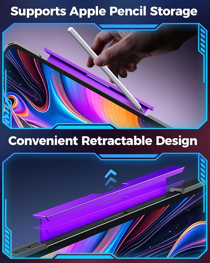 TSQQST Clear Wireless Keyboard Case for iPad Pro 13 Inch M5/M4 2025/2024 with Pencil Holder & Multi-Touch Trackpad, Visible PCB High-Tech Style, 3-Brightness & 7-Color Backlight, 360 Rotatable, Purple