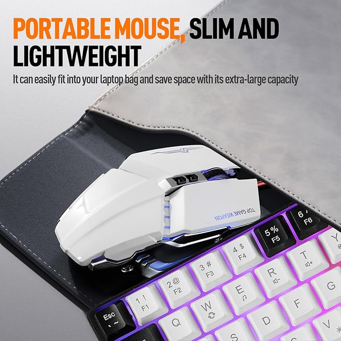 Wired 60% Gaming Keyboard and Mouse Combo, Ultra-Compact 61 Keys RGB Backlit Mini Keyboard, Lightweight 3200 DPI Optical, Wired Gaming Set for Windows,PC, MAC PS5 Xbox Gamer(White-Black)
