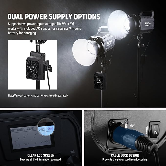 NEEWER FS150 LED Video Light 2.4G/APP Control, 130W 5600K COB Daylight Silent Photography Continuous Output Lighting 4 Precise Dimming Types 102000lux/1m CRI97+ 9 Effects Bowens Mount, US Plug