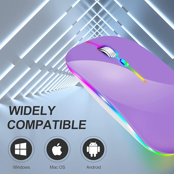 KLO Rechargeable Bluetooth 5.2/3.0/Type-C/USB-2.4G Mouse for MacBook/MacBook air/Pro/iPad, Wireless Mouse for Laptop/Notebook/pc/iPad/Chromebook (2/Purple)