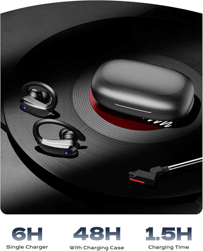 Wireless Earbuds,Bluetooth 5.4 Ear buds,Sport Headphones with Earhooks,IPX7 Waterproof Bluetooth Headphones,80H Playtime Earbuds,Weight 7.8g,Noise Cancelling Mic for Earphones Running & Workout-Black