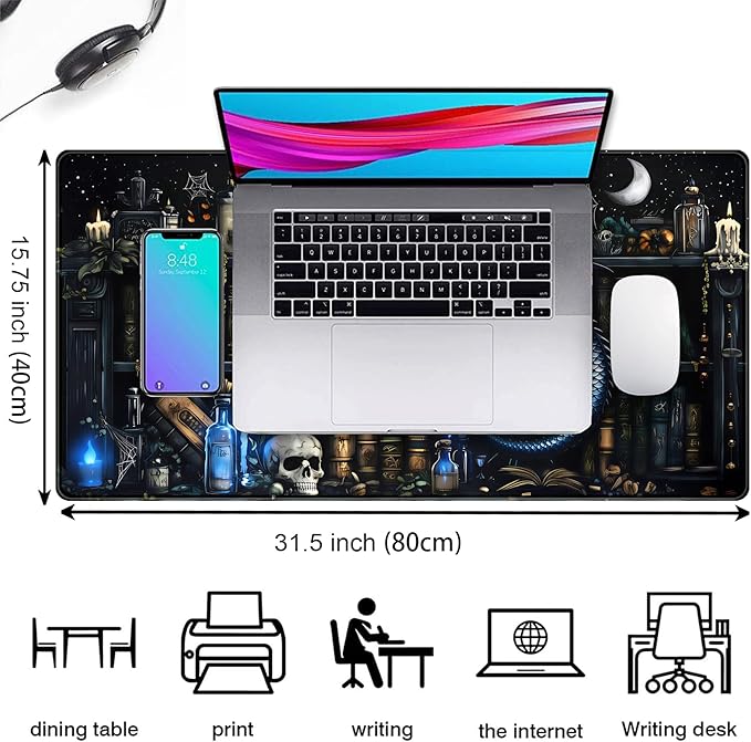 Dark Magic Desk Mat Large Mouse Pad Gaming Extended Mouse Mat, Blue Dragon Computer Keyboard Mat, Big Desk Pad Full Desktop Pad XXL, Anime Office Decor Personalized Desk Accessories 31.5x15.7 Inch