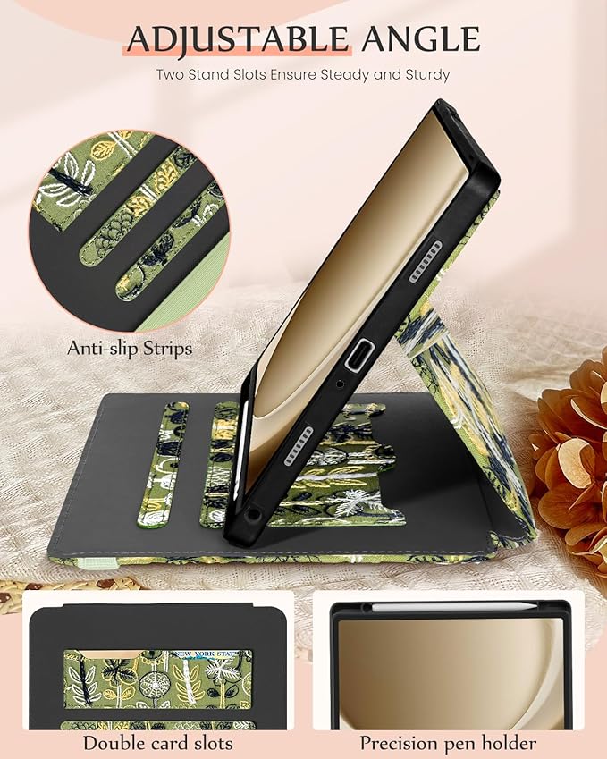 Uppuppy for Samsung Galaxy Tab A9 Plus Case 11'' - for Women Girls Cute Embroidered Folio Stand Cover with Pencil Holder & Card Slot Kawaii Girly Forest Design Aesthetic Cases for Samsung Tab A9 Plus