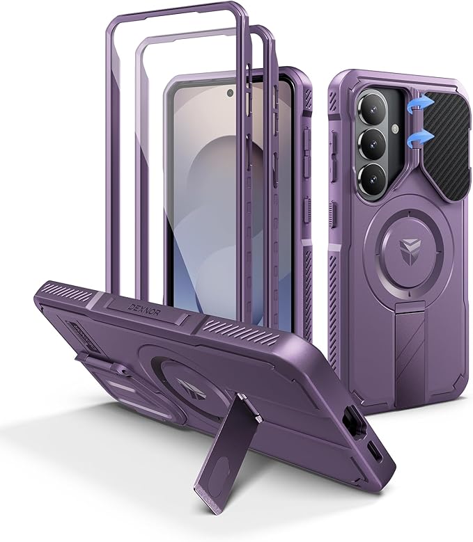 Dexnor for Samsung Galaxy S26 Case with Camera Cover & Adjustable Kickstand & Screen Protector, Compatible with MagSafe, Rugged Shockproof Bumper Cases Magnetic Protective Cover(2026),Phantom Purple
