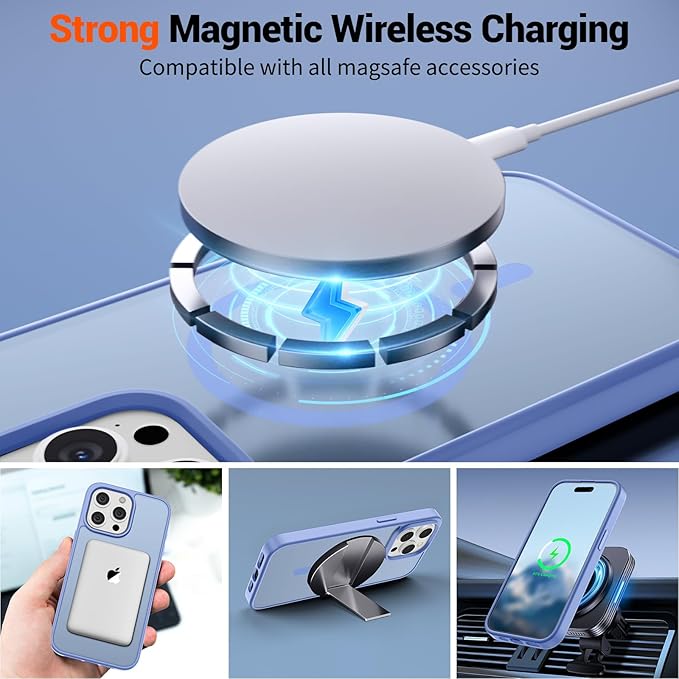 SUPFINE Magnetic for iPhone 15 Pro Max Case (Compatible with MagSafe) (Military Grade Drop Protection) Translucent Matte Shockproof Phone Cover,Blue Purple