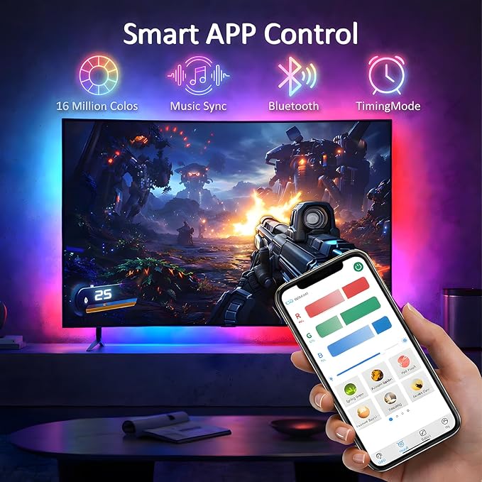 Bason TV LED Backlight for 55-65 inch TV, Bluetooth APP & Remote Control Strip Lights, Immersive Music Sync RGB USB Bias Lighting, Ambient TV Backlighting for Gaming, Movie & Home Theater Setup
