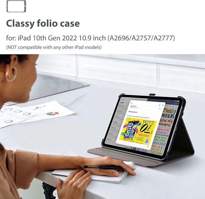 ProCase for iPad A16 11th Generation 11 Inch 2025/iPad 10th Generation Case 10.9 Inch 2022, iPad 11/10 PU Leather Case Business Stand Cover Smart Folio with Hand Strap Front Pocket Pen Loop-Darkpurple