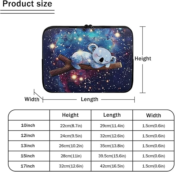 Galaxy Koala Laptop Sleeve Case for Women Kids 13 inch Laptop Protector with Multiple Uses Lightweight Computer Sleeve Tablet Bag Laptop Carrying Case Gifts for Girls