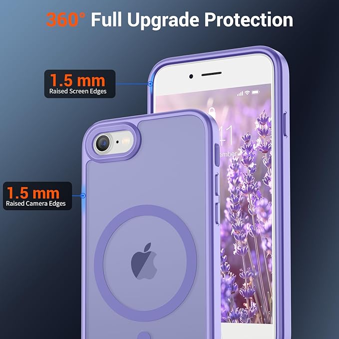 SUPFINE Magnetic for iPhone SE Case 2022 (3rd)/2020 (2nd), iPhone 8 Case (Compatible with MagSafe) (Military Grade Drop Protection) Translucent Matte Phone Cover,Purple