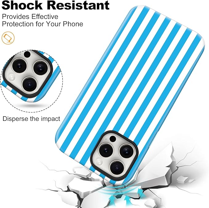 Magnetic for iPhone 13/14 Case Cute Stripes Phone Case, Shockproof Slim TPU and Hard PC Protective Phone Cover Compatible with MagSafe Designed for Women Girls, Deep Blue