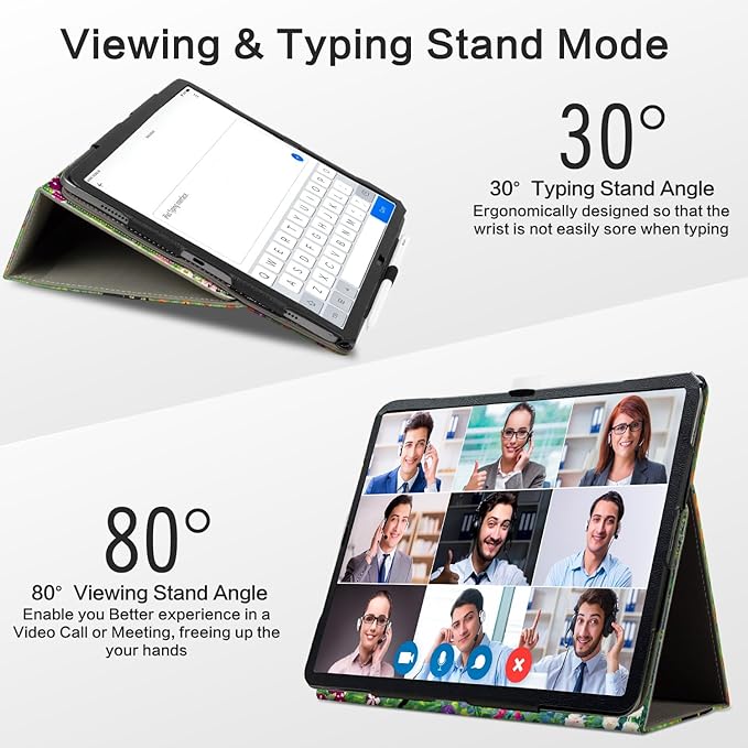 iPad Air 13 inch Case (M4/M3/M2), iPad Pro 12.9 inch Case, iPad Pro 13-Inch (M5/M4) case Shockproof Pencil Holder Multiangle Adjustable Stand/Pocket/Magnetic Closure/Auto Wake Sleep Flowers Garden Cat