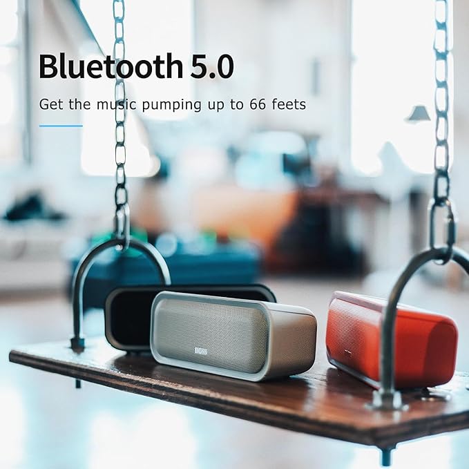 DOSS SoundBox Pro Bluetooth Speaker, 20W Stereo Sound, Active Extra Bass, 20H Playtime, Multi-Colors Lights, TWS Pairing, IPX6 Waterproof for Garden, Hiking, Camping, Outdoor, Party-Black