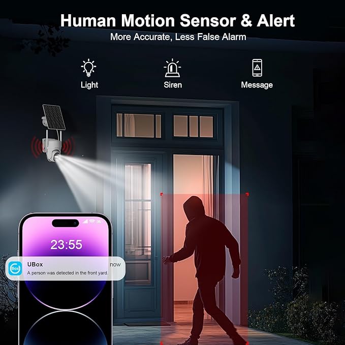HOSAFE.COM Home Security Cameras Wireless Outdoor, 2K Outdoor Camera Wireless WiFi, 360 Camera Solar Powered, PTZ, PIR Sensor, Free Cloud Storage(Need Apply), 2-Way Talk, IP66 Waterproof, 2 Pack