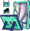 Kids Friendly Case for iPad Air 13 Inch M4 M3 M2 2026/2025/2024 Case with Pencil Holder & Shoulder Strap, Military Grade Shockproof Kickstand Hard Shell Protective Cover,Blue+Mint