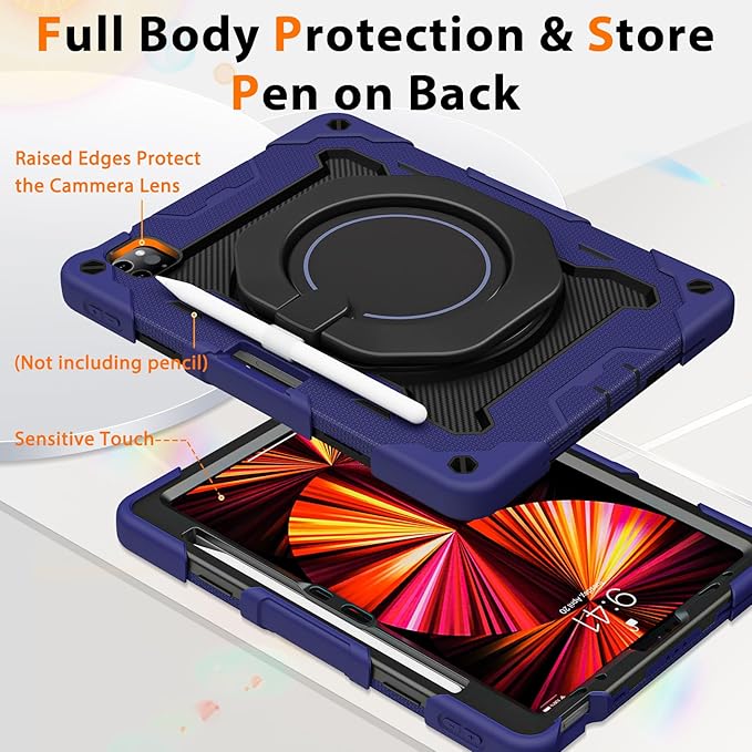 ROISKIN for iPad Air 11 inch M3/M2 Case, iPad Pro 11 inch 4th/3rd/2nd/1st Generation,iPad Air 5th/4th 10.9 inch Case,Heavy Duty Shockproof with 360 Stand Handle Shoulder Strap Pen Holder,Kids Friendly