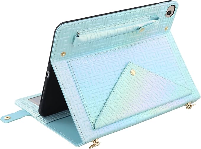 Shiny Case for iPad mini 5/4/3/2/1, Mini 7.9" Handbag Case, Techcircle Iridescent PU Leather Folio Envelope Pocket Stand Cover with Hand Strap+Shoulder Strap+Pencil Holder+Card Slots, Shiny Blue