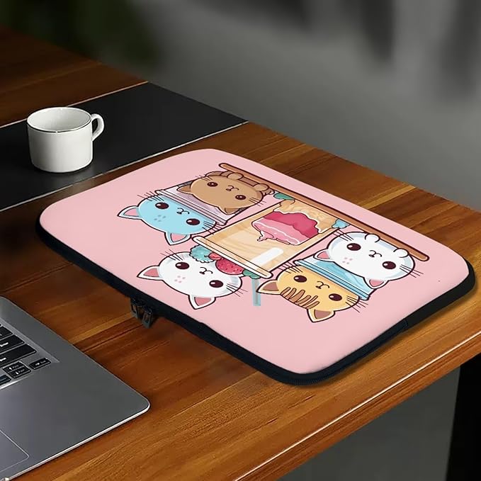 Cute Cat Laptop Sleeve for Women Girls 12 inch Laptop Protector with Multiple Uses Lap Top Case Lightweight Computer Carrying Case Kawaii Tablet Bag for Daughters Pink