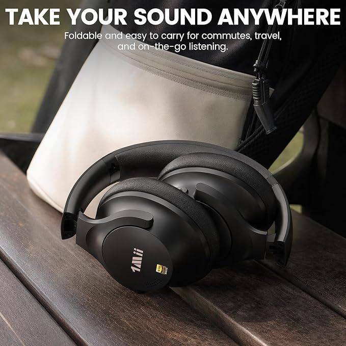 1Mii Y8+ Hybrid Active Noise Cancelling Headphones, 100H Playtime, Bluetooth 6.0 Over Ear LDAC Wireless Hi-Res Audio & Deep Bass, Comfortable for Travel Airplane Home Office, Custom EQ via APP, Black