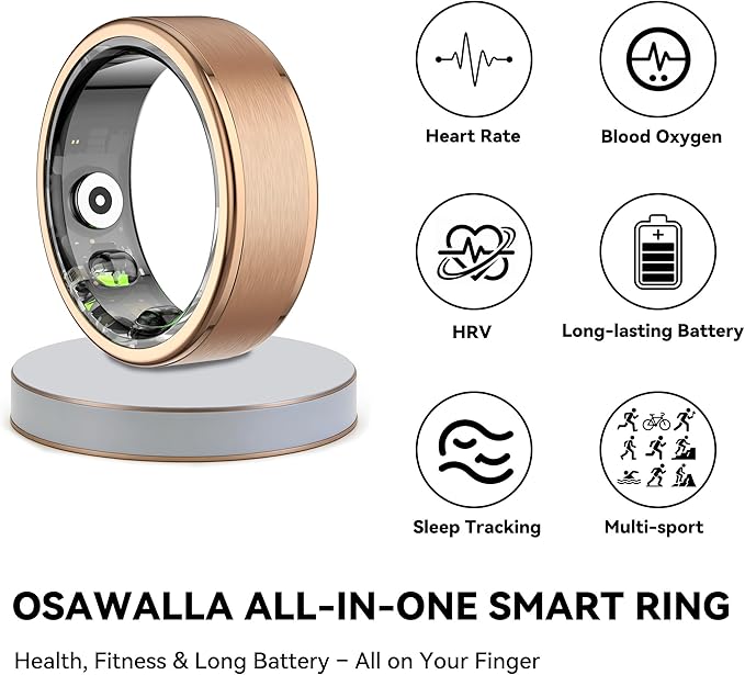 Smart Ring for Women Men,Fitness Ring with 24/7 Activity Tracking,Stress,Sleep Monitoring,No APP Subscription Fees,Compatible with iOS & Android, HarmonyOS Rose Gold, 10#