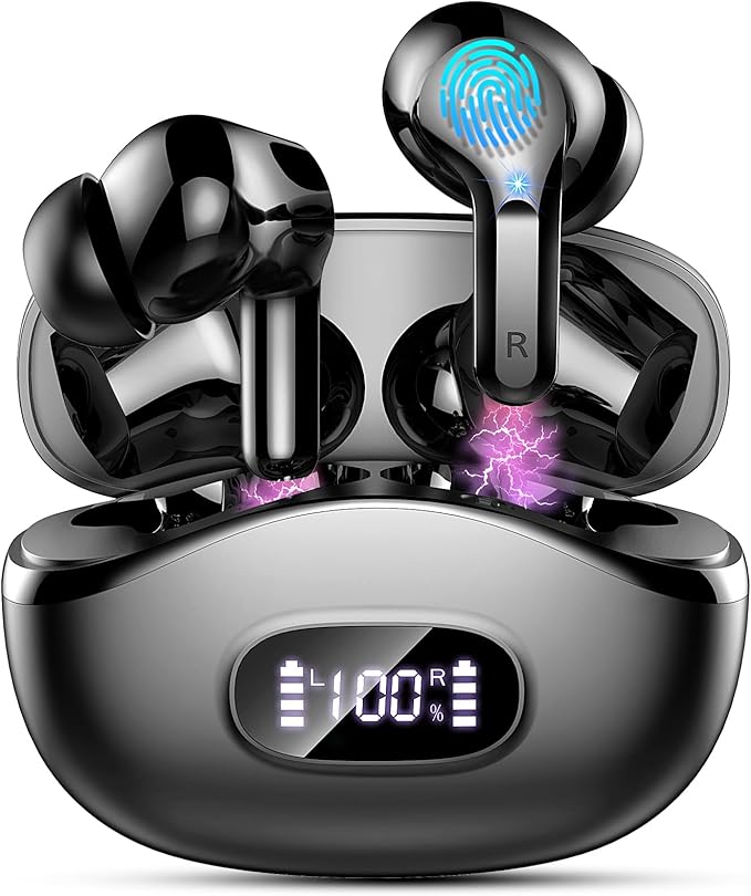 Wireless Earbuds, Bluetooth Headphones 5.4 HiFi Stereo Ear buds with ENC Noise Cancelling Mic, 40H Bluetooth Earbuds with Dual LED Display Charging Case, IP7 Waterproof Earphones for Android iOS