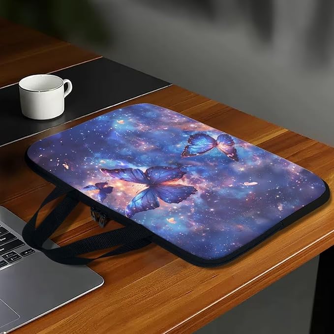 Galaxy Butterfly 15 Inch Laptop Bag Handle Chromebook Case Sleeve Computer Protect Pouch Holder Notebook Sleeve Neoprene Chromebook Cover Soft Carrying Travel Case for Women
