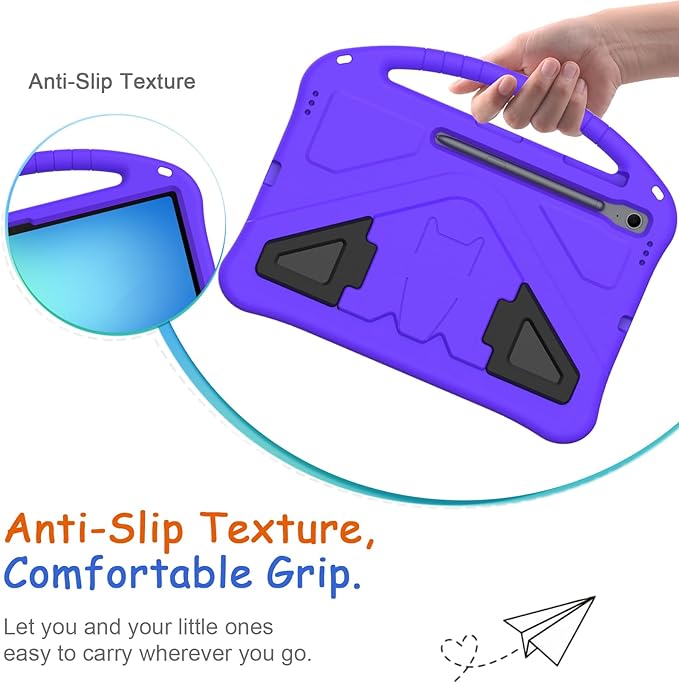 Kids Case for Samsung Galaxy Tab S10 FE+ (Plus) 13.1" 2025, Techcircle Light Weight Shock Proof EVA Foam Handle Rugged Stand Protective Cover, Purple