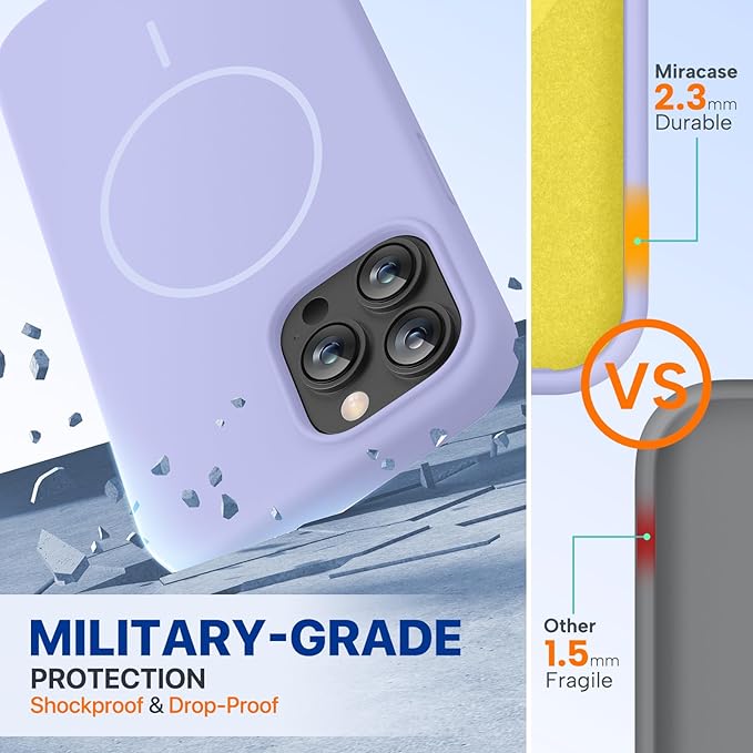 Miracase Magnetic for iPhone 13 Pro Max Case, [Soft Anti-Scratch Microfiber Lining], Magnetic for MagSafe, Liquid Silicone Shockproof Drop Protection Phone Case for 13 Pro Max, Light Purple